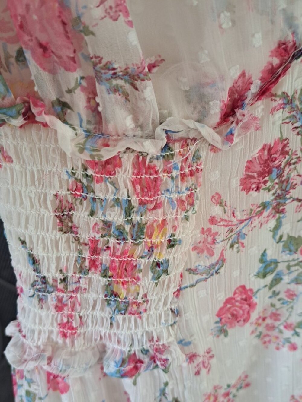 Vintage Laura Ashley Women's Small Knee Length Floral Dress Swiss Dot Baby Doll - Picture 4 of 11